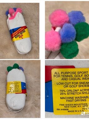 Vintage 70-80s 3pk Pom Pom socks